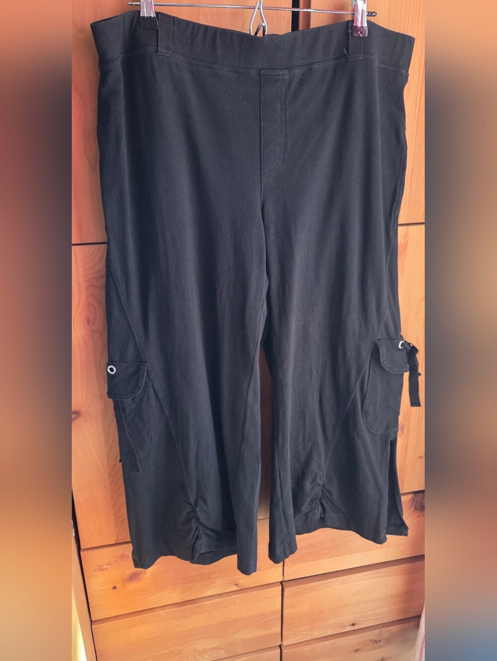 Nen Buddha Black Jersey Wide Leg Cargo Pocket Pants Size XL
